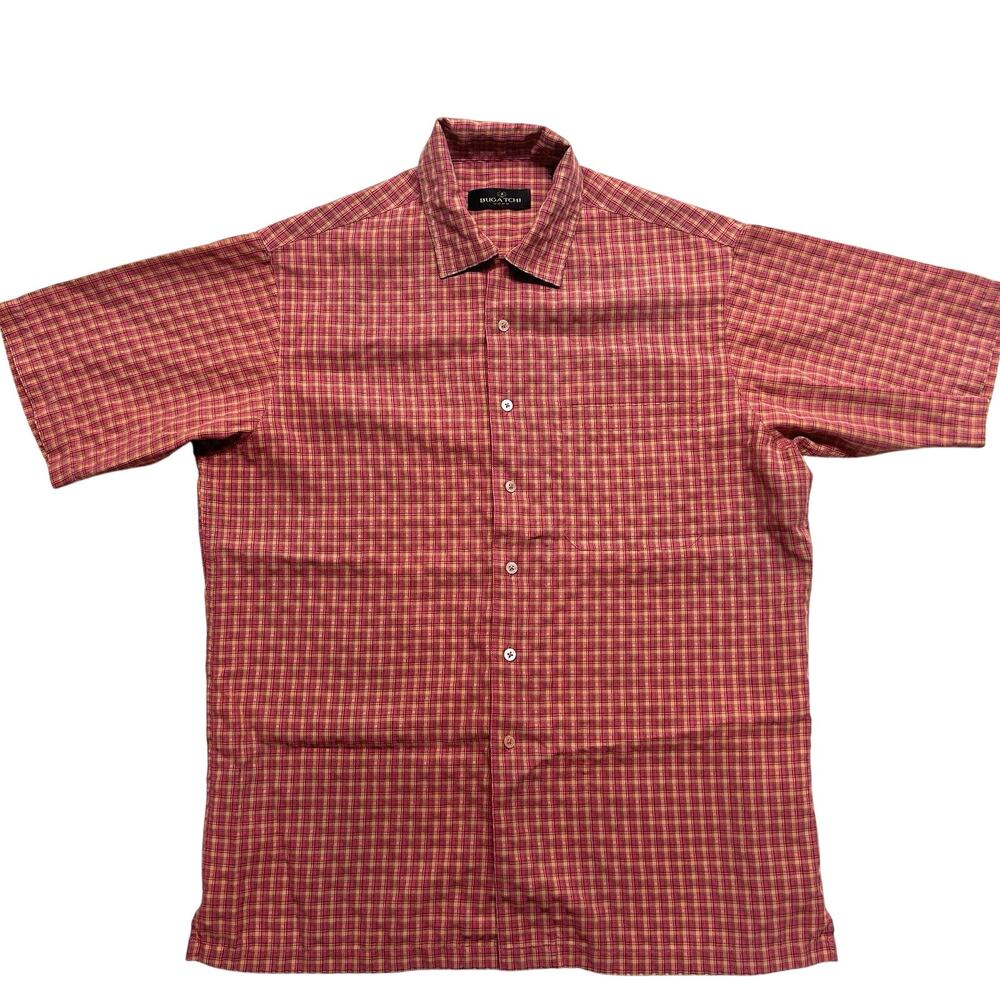 Bugatchi Uomo Short Sleeve Button Up Men’s Shirt Size M Plaid Check Pattern